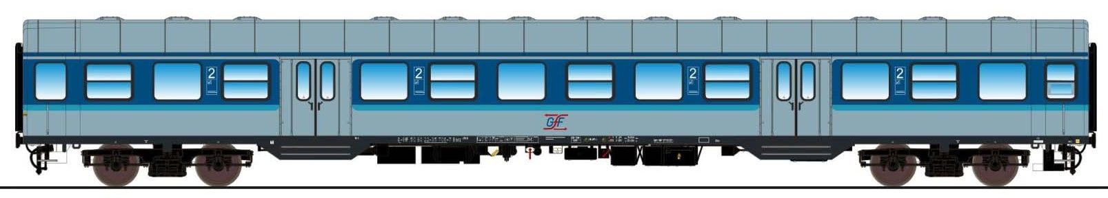 H0 Silberling / n-Wagen Bnrz 450.3, 80 22-35 706-7, 2. Kl, GfF Ep. VI, blau-weiß, DC